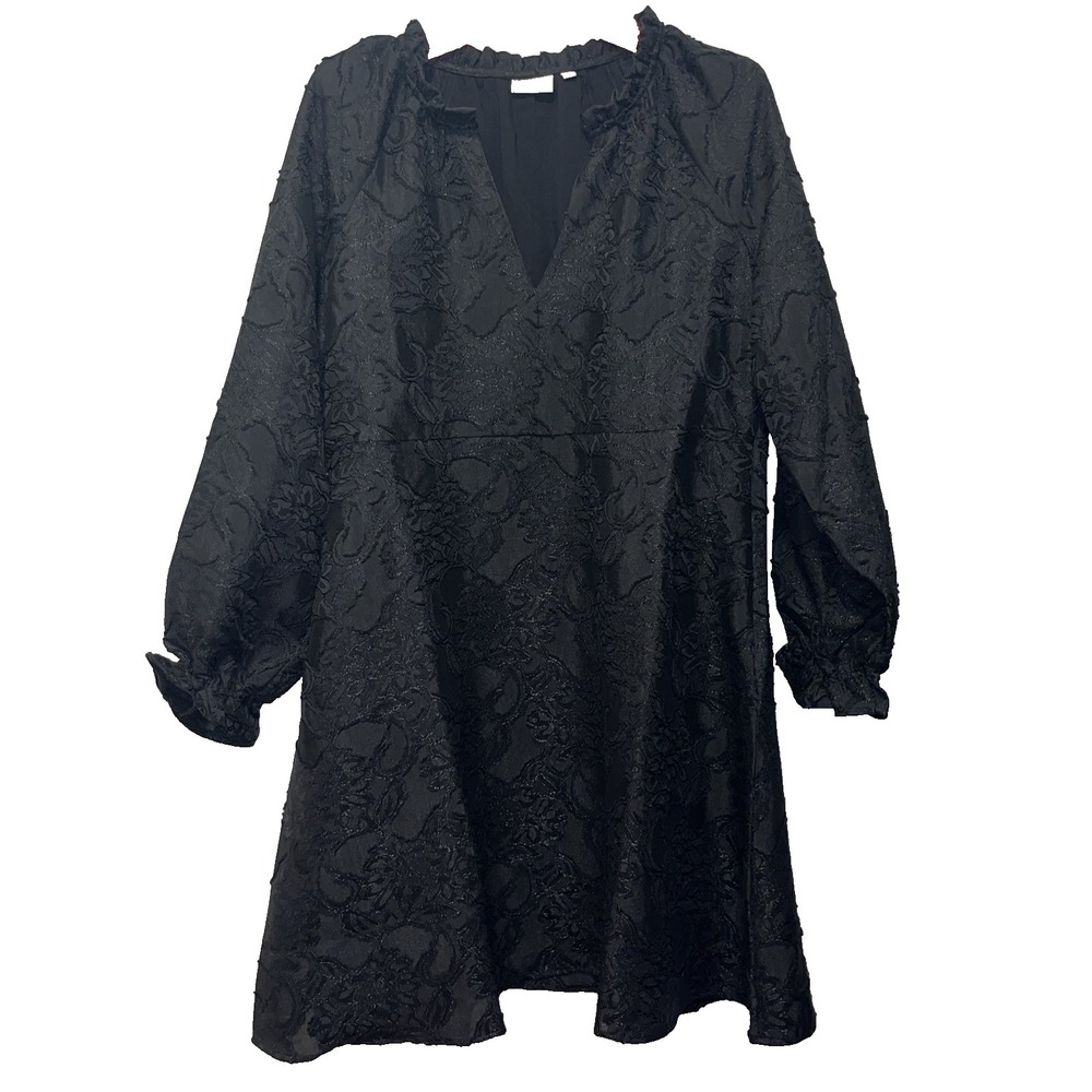 Spartina 449 Melina Mini Dress Black Large Floral Jacquard Long Sleeve